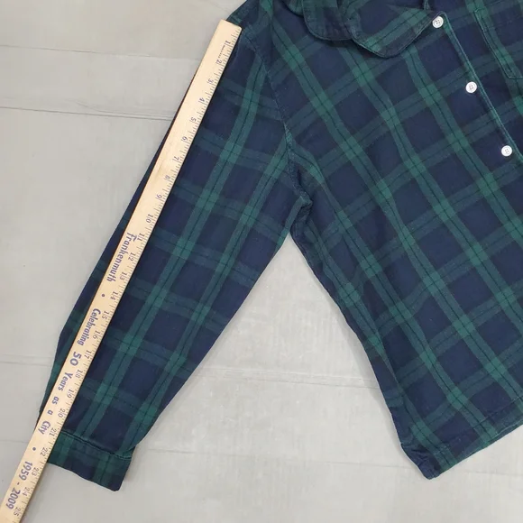 LL Bean flannel pajamas women's XL petite green and blue Scotch plaid pockets - Picture 6 of 16